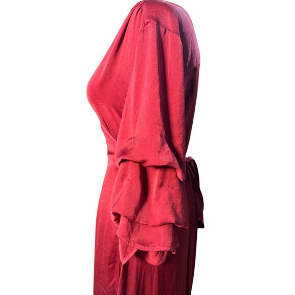 NEW Aakaa Burgundy Ruffle Wrap Maxi Holiday Dress M Long Gown Formal Evening - Picture 4 of 14